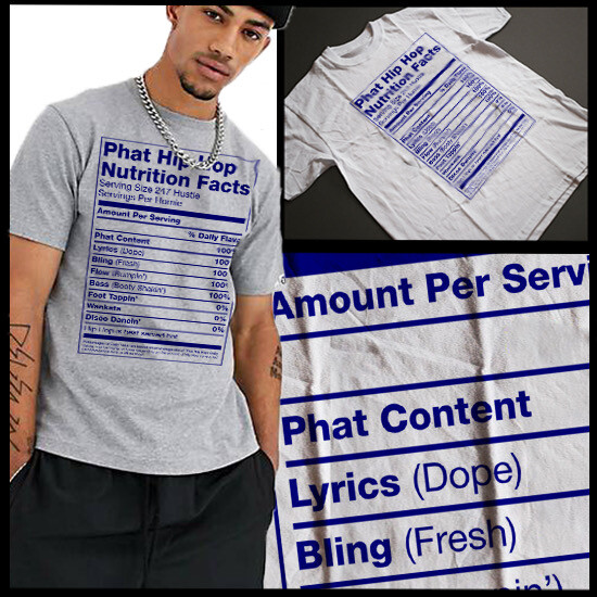 Hip Hop Boom Bap 90s Rap Music Dj Club Cotton T-Shirt Nutritional chart