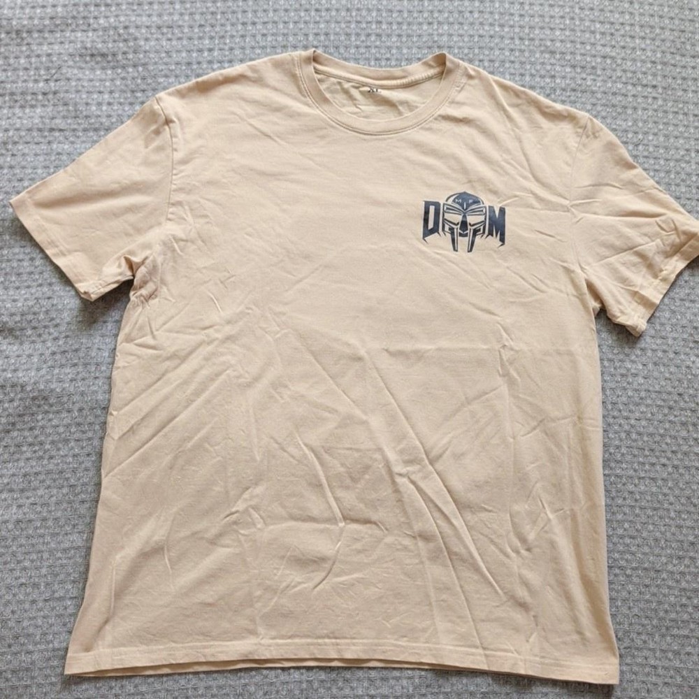 MF DOOM All Caps Shirt Mens XL Beige Madlib Comic Graphic Hip Hop Tee Rap