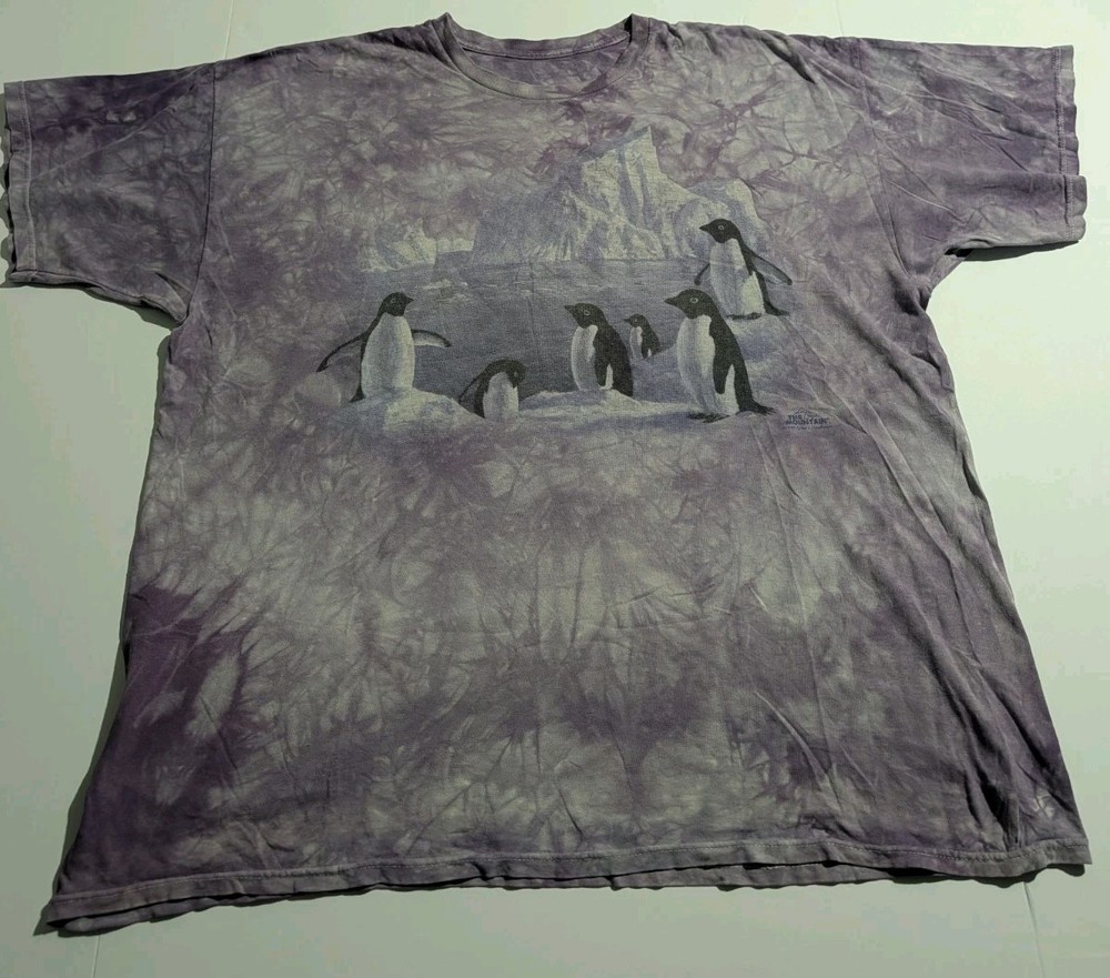 The Mountain 1999 Unisex XL Purple Tie-Dye Penguin Graphic Logo Crew Neck Tee