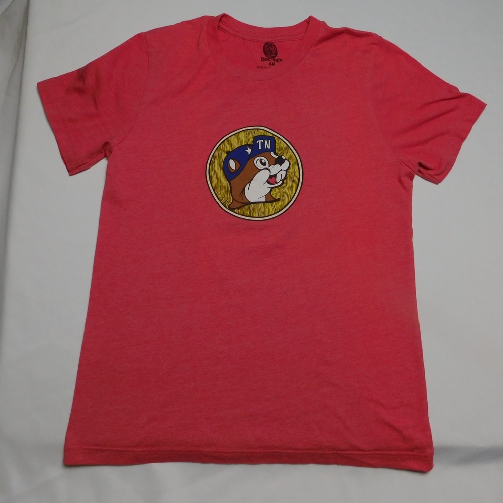 Buc-ees Adult Medium T-Shirt Red Tennessee TN Beaver Logo Graphic Short Sleeve