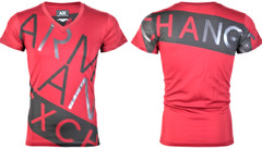 ARMANI EXCHANGE Red Black BIAS Short Sleeve Slim Fit Designer V-NECK T-shirt NWT