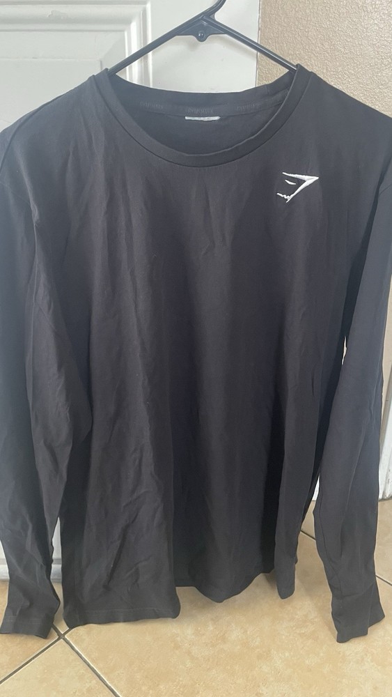 Gymshark Men’s Black Solid Logo Crew Neck Long Sleeve T-Shirt Size M