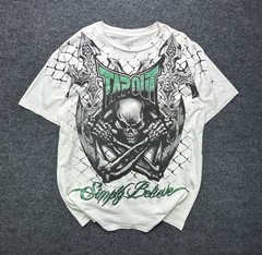 Y2K Tapout white tee with green skull and crossbones graphic Men’s L