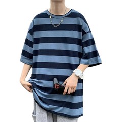 Men O Neck Short Sleeve Wide Striped T-Shirts Casual Loose Fit Blouse Tops Tee