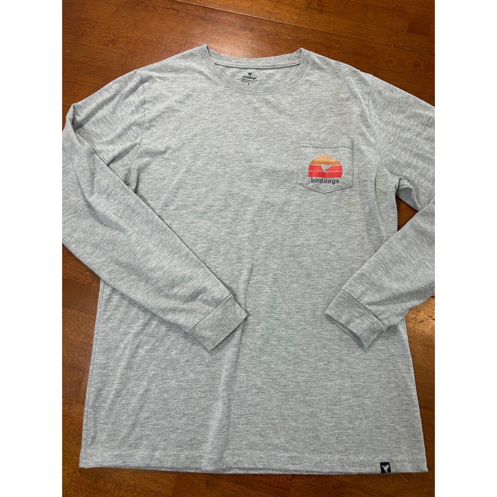 Birddogs Long Sleeve T-Shirt Mens Large Gray Pocket Sunset Graphic Tee