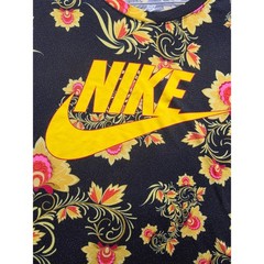 Nike Floral Print T-Shirt Mens Large Black Yellow Athletic Cut Futura Logo Tee