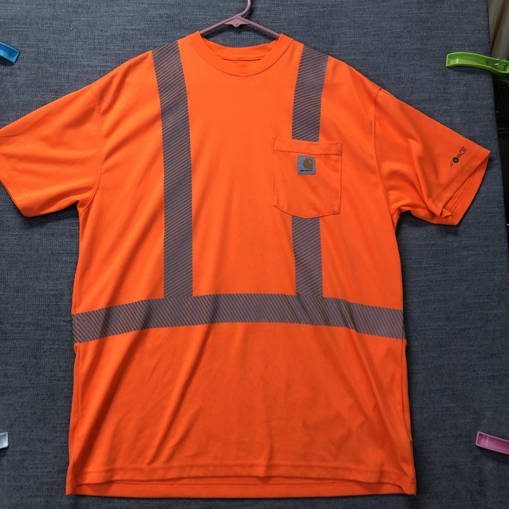 Carhartt Shirt Mens LT Orange Force Hi Vis Reflective Safety Workwear Tee