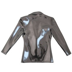PU Double Side Top PVC Glossy Shiny Men Deep V Neck Long Sleeve T-shirt Elastic