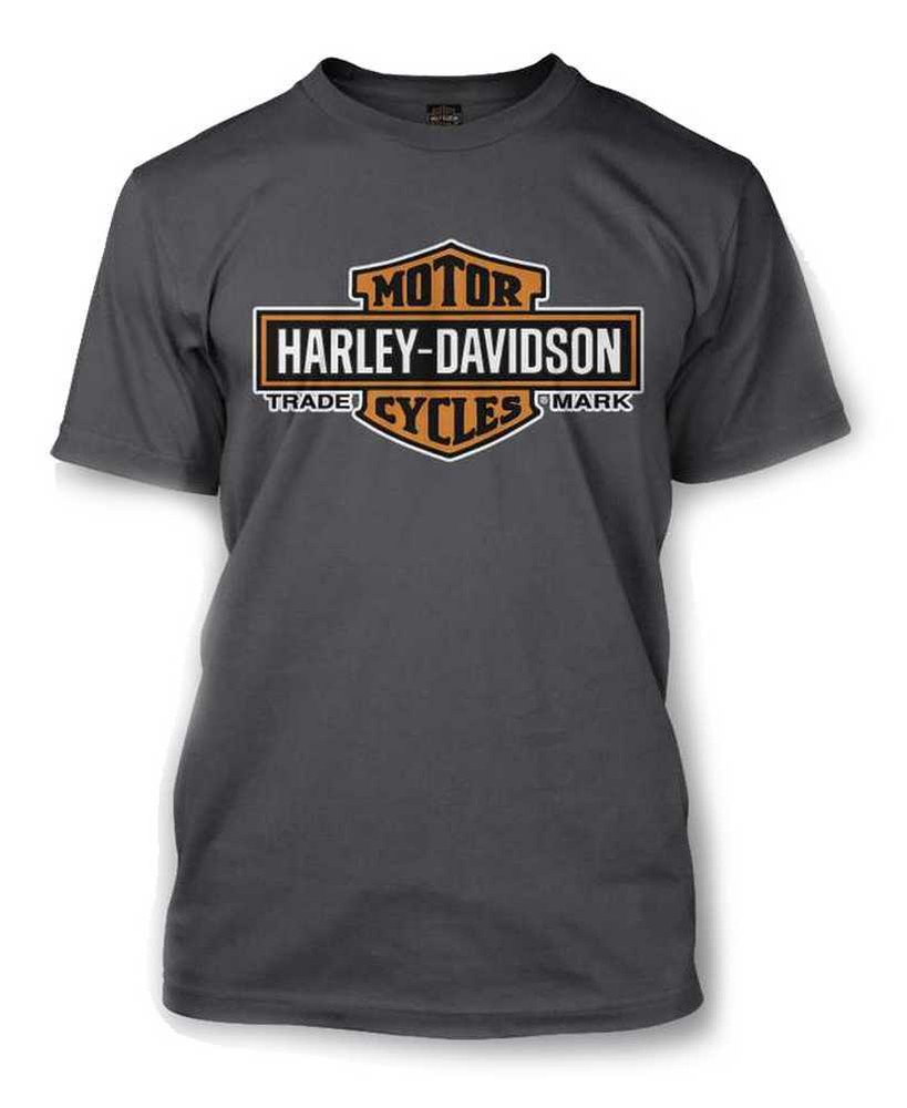 Harley-Davidson Men’s Elongated Orange Bar & Shield Charcoal T-Shirt 30291961