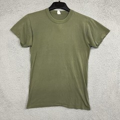 VTG Army Green T Shirt Single Stitch Olive MZRS 16.5” PTP Military Distress 70s