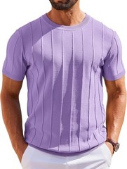 Men’s Short Sleeve Ribbed Crewneck Knit T-Shirt Casual Lightweight Pullover Tee