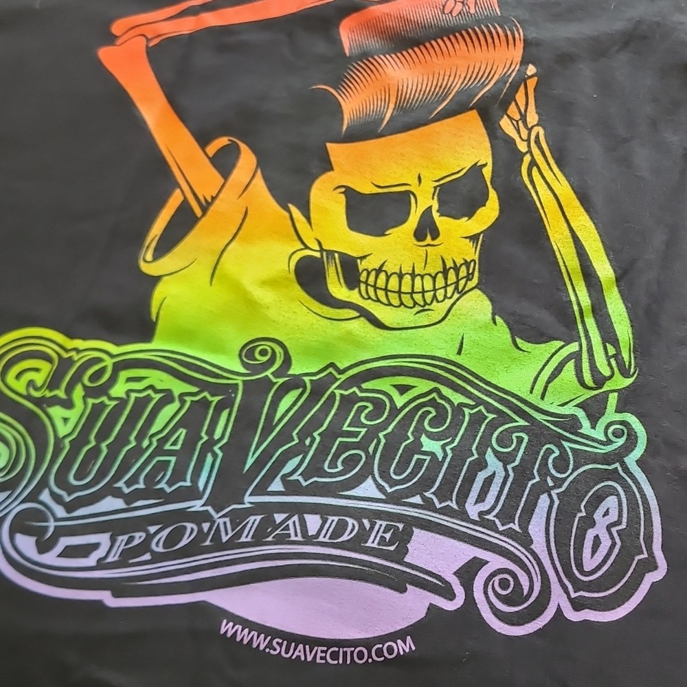 Suavecito Skeleton Rainbow Logo Graphic Black XL Men’s Cotton T-Shirt