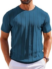 Men’s Short Sleeve Ribbed Crewneck Knit T-Shirt Casual Lightweight Pullover Tee