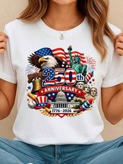 Women’s Crew Neck Summer Tee USA 250th Anniversary Patriotic Print Top