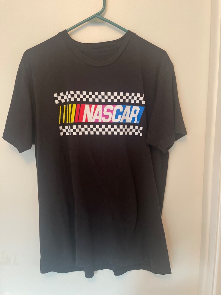 NASCAR T-Shirt Racing Logo Men’s L Black Motorsports Stock Car Checkered Flag