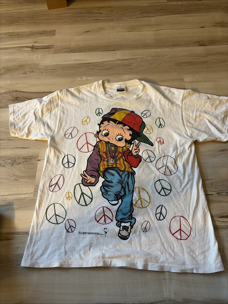 Vintage Betty Boop Peace Hip Hop Hippy 1993 Men XLarge USA 90s AOP Single Stitch