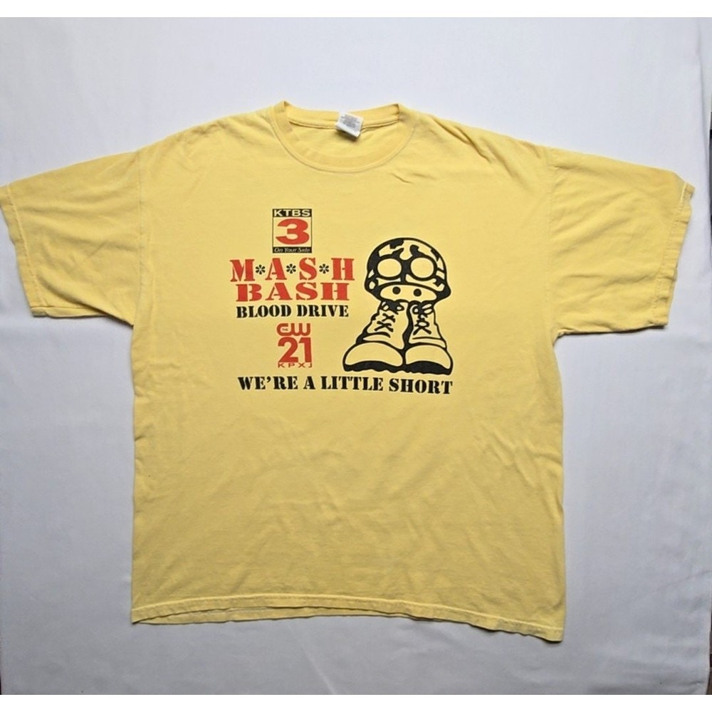 Vintage Mash Bash Blood Drive Shirt Yellow Gildan Graphic XL Charity Event Tee