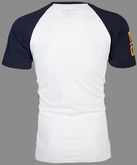 $79 TRUE RELIGION White Navy PART BUDDHA Short Sleeve Designer Raglan T-shirt