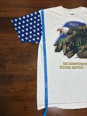 LAT Sports ABC Championship Collage Shirt Size L Fox Wolf Bear Deer Eagle Y2K