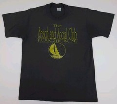 Vintage 80s Beach And Social Club Houghton Michigan Print T Shirt Sailboat USA