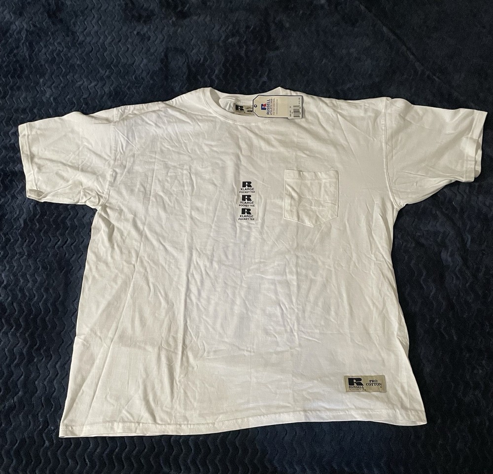 Vintage Russell Athletic Pocket Shirt Mens Large White Pro Cotton Active Y2K New