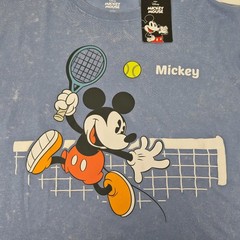 ​Disney Mickey Mouse Tennis T Shirt Size L Blue Acid Wash Double Sided Graphics