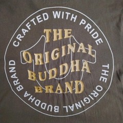 True Religion T Shirt Mens L Khaki Brown Wavy Buddha Logo Gold Graphic Print S/S