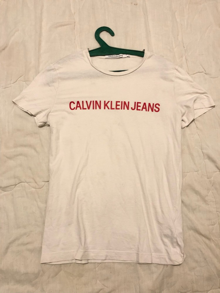 CALVIN KLEIN JEANS White T-Shirt | Men’s Size S | Graphic Logo Tee