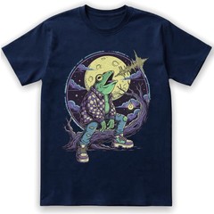 Funny Frog Flannel Howling Moon Spooky Tree Retro Graphic Tee Gift Men