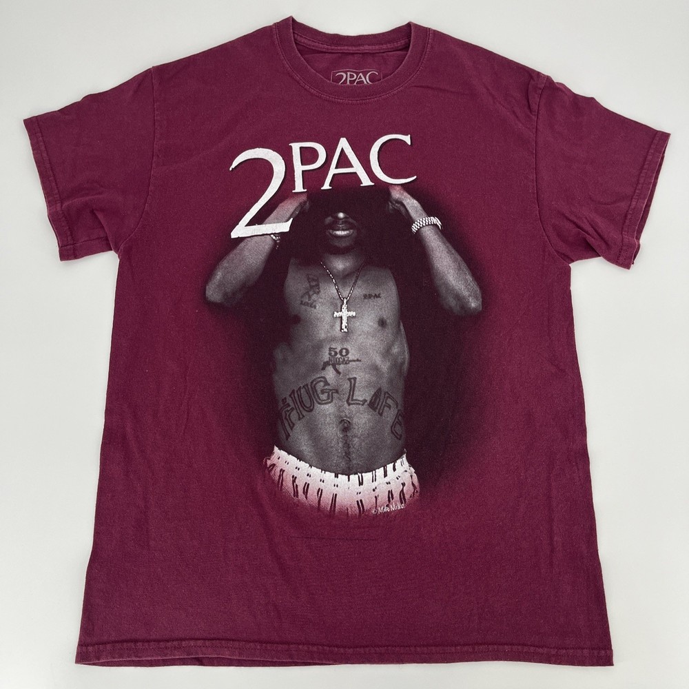 2PAC T-Shirt – 90s Y2K Rap Hip Hop West Coast – Mens Medium Burgundy Tee – EUC