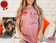Custom Pet Portrait Outline Photo Comfort Tee Shirt Personalized Dog Cat