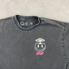Y2K Neff Mushroom Smiley T-Shirt Mens XL Faded Black Graphic Print Cotton