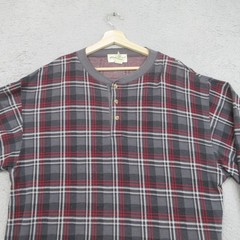 Eddie Bauer Henley Lounge Shirt Mens LT Gray Plaid Cotton Cabincore Lodgewear