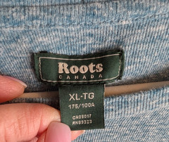 Roots Canada Mens XL Heather Blue Slub Crew Neck Preppy Heritage Casual Y2K