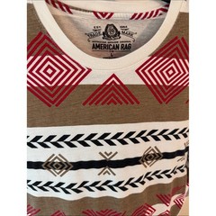 American Rag Red, Brown & White Tribal Print Short Sleeve Tee Boho Festival