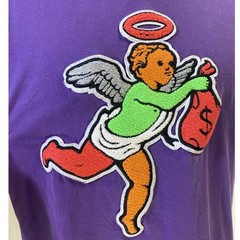 Muerte Hustle Daily Mens T-Shirt Medium Purple Chenille Angel Money Bag Graphic