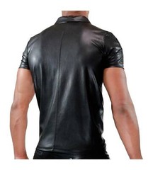 TOF PARIS Chic Polo Shirt Leather-Look Slightly Adjusted Cut Black 22