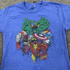 Marvel Comics T-Shirt Mens Size LG Blue Graphic Avengers Crew Neck Short Sleeve