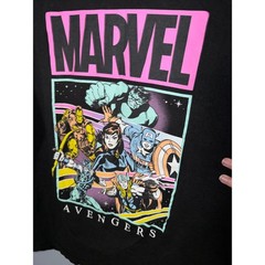 Marvel Avengers Graphic T-Shirt Mens XL Black Neon Retro Comic Book Tee
