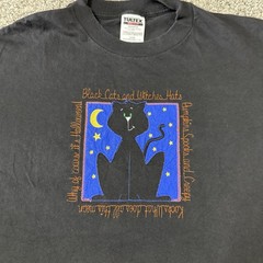 Vintage 90s Halloween Black Cat Witch Shirt Witches Cats Tultex Size L
