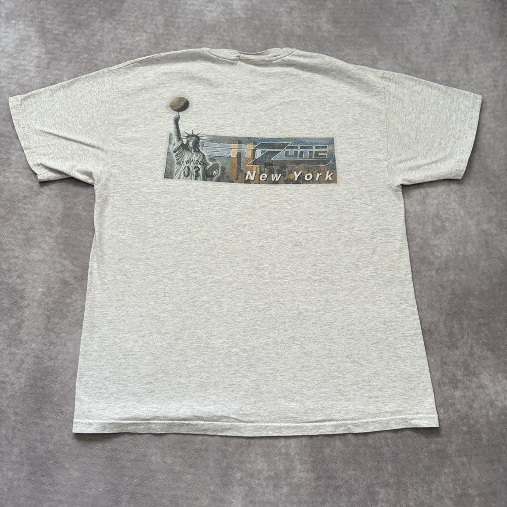 Vintage 2000s ESPN Zone New York Shirt Mens L Gray Statue Liberty Football Tee