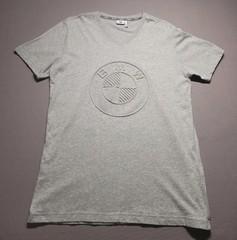 BMW Men’s M Gray V-Neck T-Shirt Tonal Raised Logo 100% Cotton Made Turkey