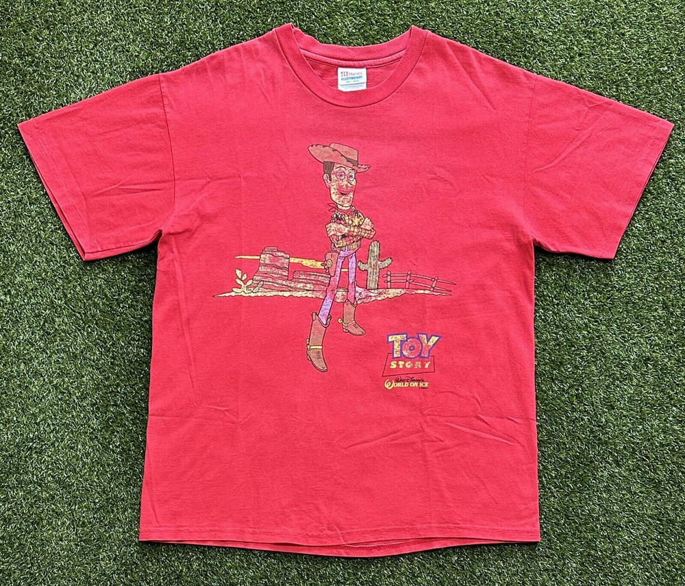 90s Vintage Disney Toy Story T Shirt Sheriff Pixar Tee Med Woody World On Ice L