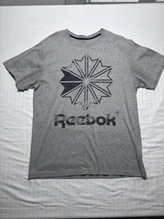 Reebok Spell Out Logo Sports Athletic Gray Short Sleeve Shirt Men’s Size Large