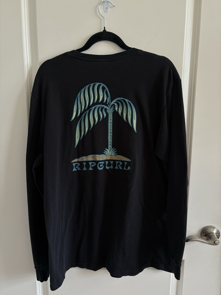 Rip Curl Black Long Sleeve Graphic T-Shirt Men’s Large Palm Tree Standard Fit