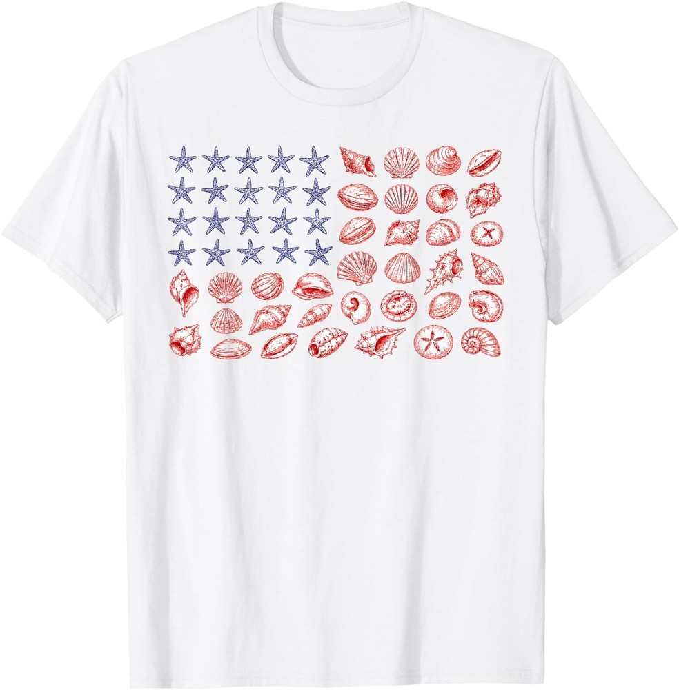 USA Coastal Shell Patriotic Seashell American Flag 4th July T-Shirt