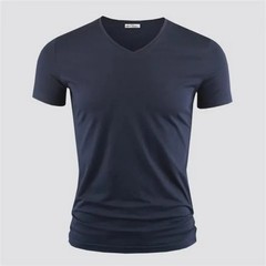 2026 Men’s T Shirt Pure Color V Collar Short Sleeved Tops Tees Men T-Shirt Black