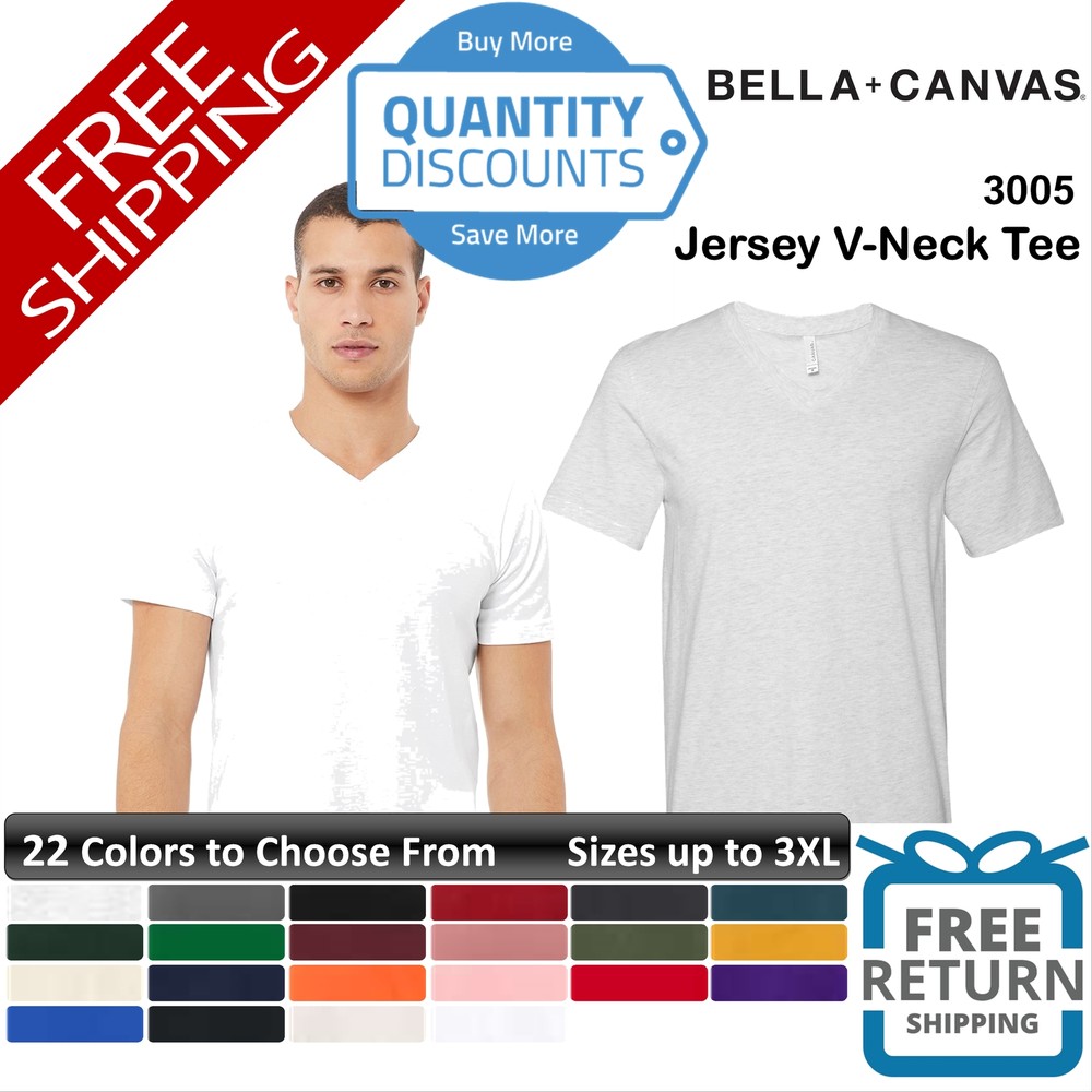 🔥 Bella + Canvas Men Jersey V-neck T Shirt Short Sleeve Cotton Up To 3XL 3005