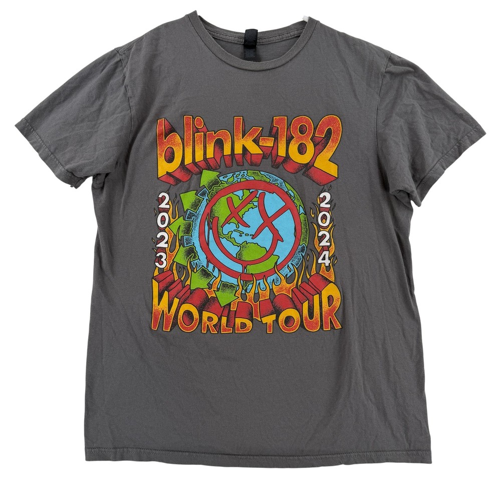 Blink-182 Shirt Mens Medium Gray 2023 2024 World Tour Graphic Tee T-Shirt Gildan