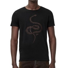 John Varvatos Men’s Metallic Coiled Snake Embroidered Graphic Crew T-Shirt Black